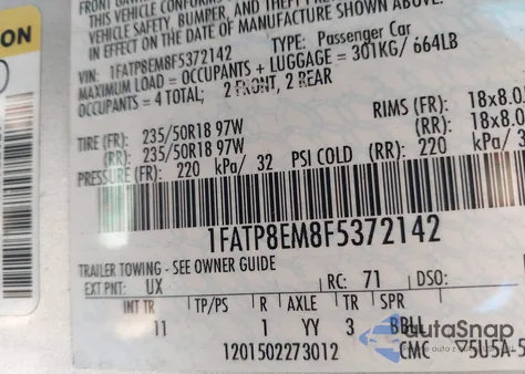 2015 Ford Mustang V6 z USA, uszkodzony, nr VIN 1FATP8EM8F5372142